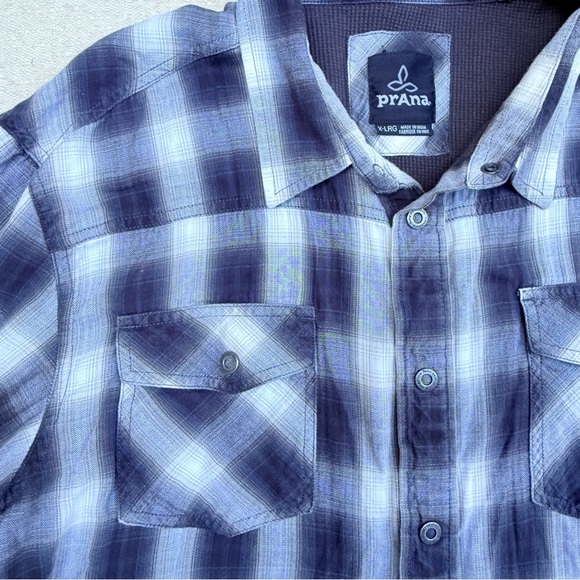 Prana Asylum Checkered Flannel Thermal Long Sleeve Shirt Black White Work XL - Picture 5 of 13
